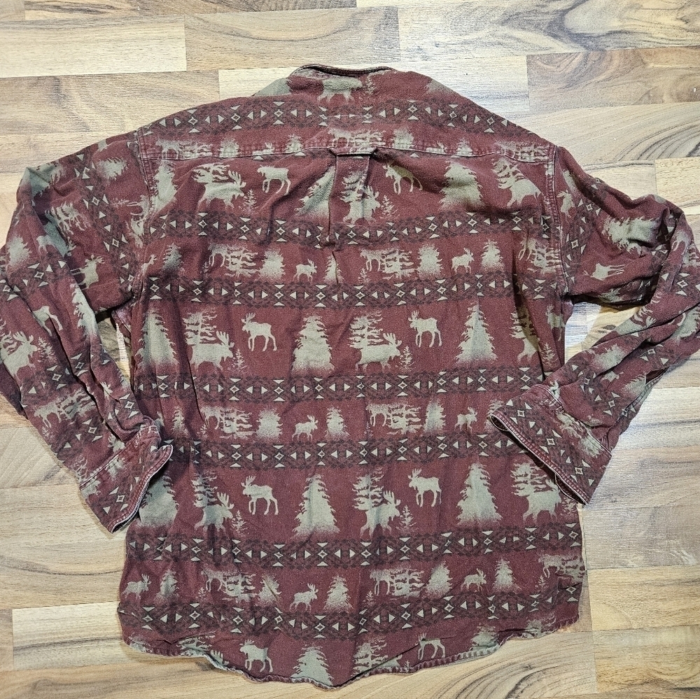Cabela’s Deerskin Soft Chamois Shirt Men’s M Moose Tree Print Burgundy - Picture 7 of 7